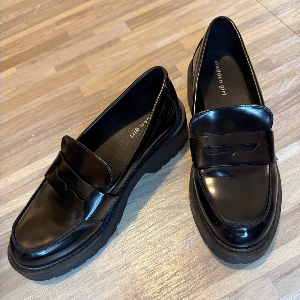 Madden Girl Glossy Black Loafers